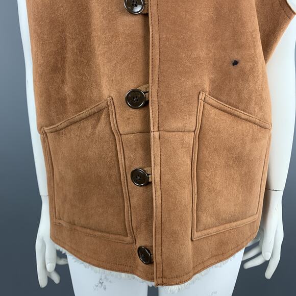 BEAMS Size XL Tan Suede Sheep Leather Shearling Vest - Picture 4 of 9